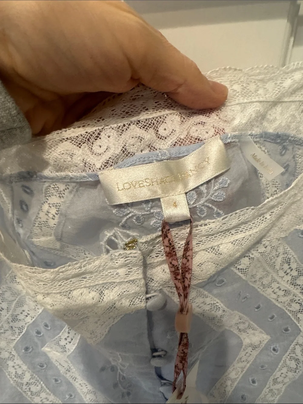 LOVESHACKFANCY - PRUITT COTTON EMBROIDERED TOP - PALE BLUE, size 4 - Picture 6 of 12